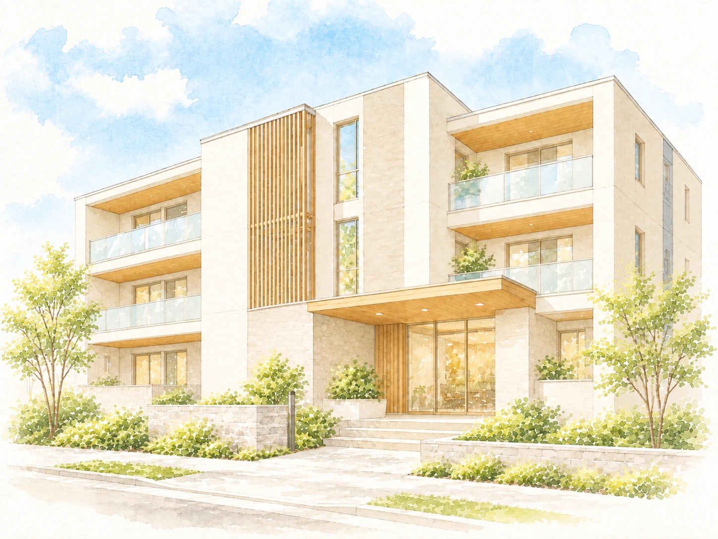 集合住宅をイメージした水彩イラスト