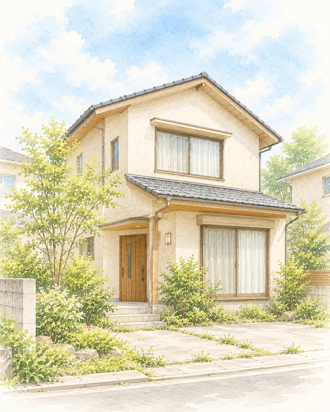 空き家をイメージした水彩イラスト