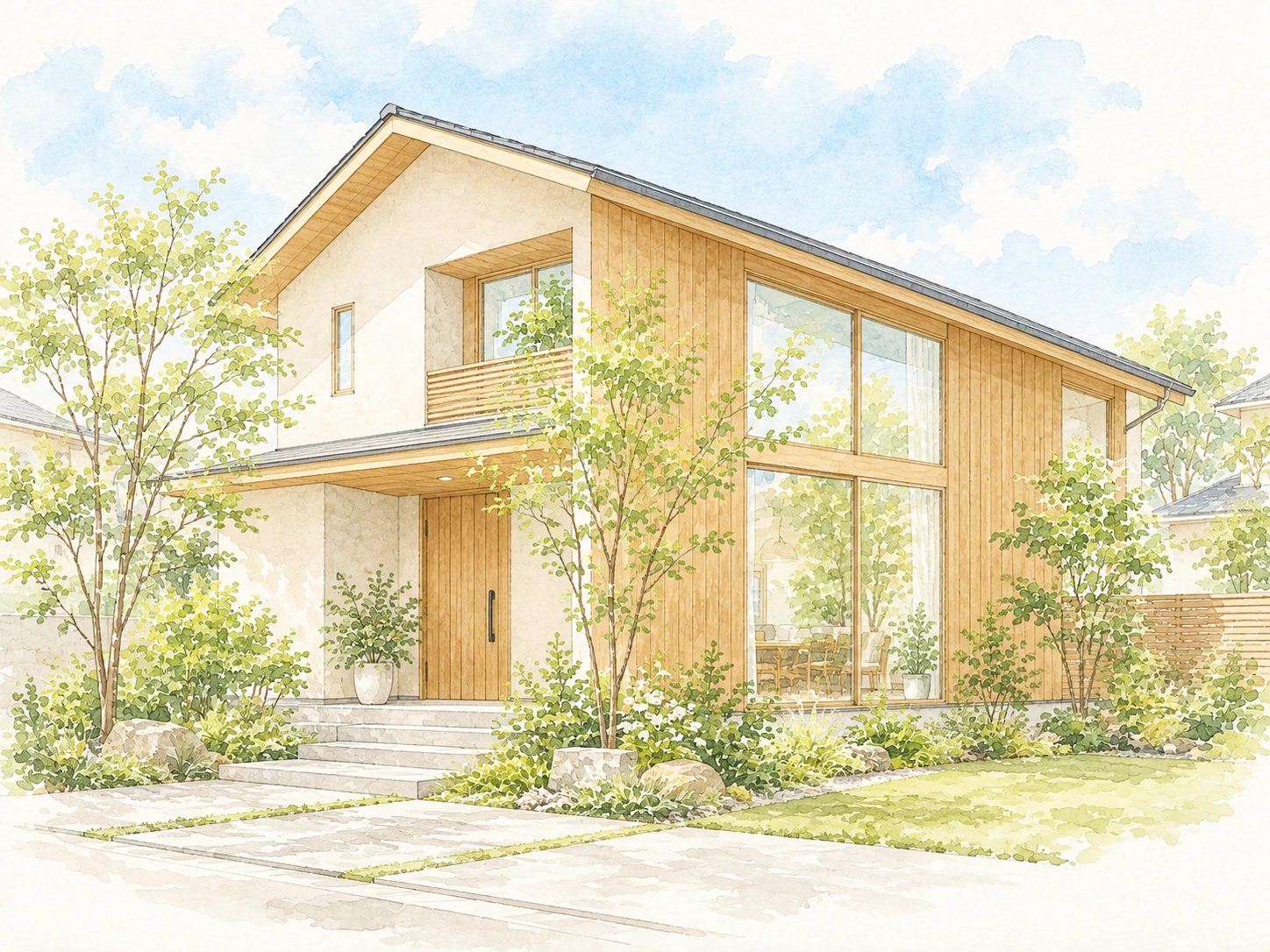 省エネ住宅をイメージした明るい住宅外観